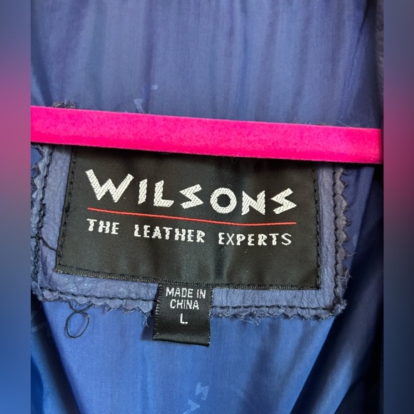 Vintage Wilsons Leather Dark Blue Double Breasted Waist Length Blazer  Jacket L - Picture 4 of 10